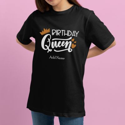 Birthday Queen Personalized Cotton T-Shirt - Black