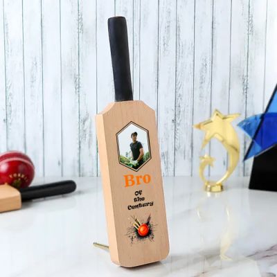 Personalized Cricket Bat Photo Stand For Brother