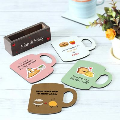 Personalized Foodie Love Quotes Coasters with Stand