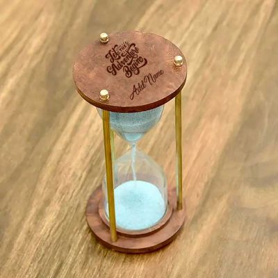 Personalized Sheesham Wood And Brass Hourglass Timer Table Sand Clock